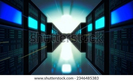 Data center concept. Server room and communication network.