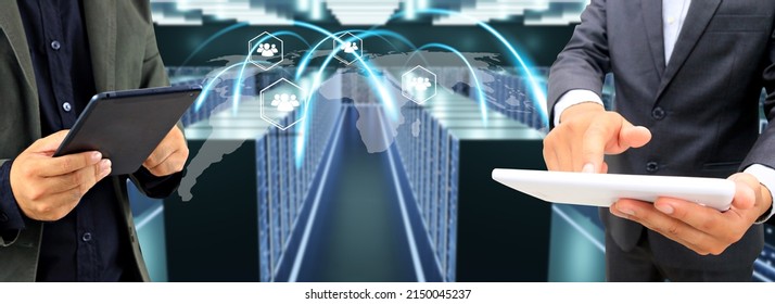 Data Center Engineer Using tablet Computer with Cloud and Internet Icon Visualisation, 3D illustration - Powered by Shutterstock