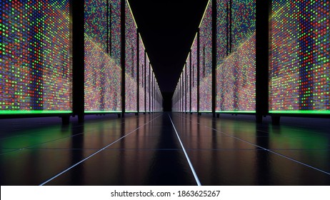 Data center Modern interior server room Deep learning Neural network Big data iot 3d render