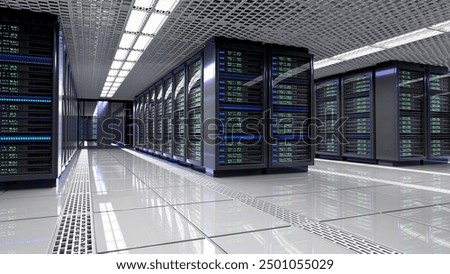 Data center server room interior. 3d illustration
