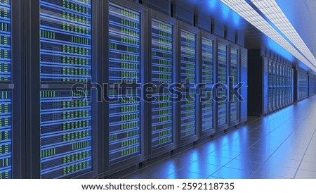 Data center server room interior. 3d illustration