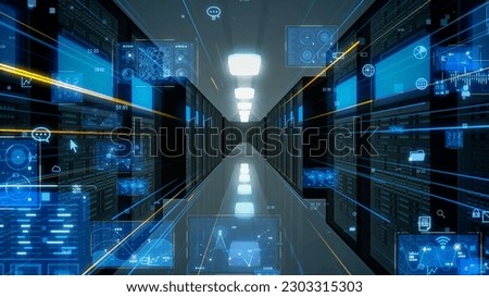 Data center and technology concept. Digital transformation. Supercomputer.