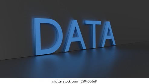 Data concept word - blue text on grey background. 