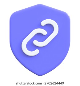 Data connection security showing chain links on a secure network shield, representing protection and data integrity. Perfect for UI design and apps. 3D icon.