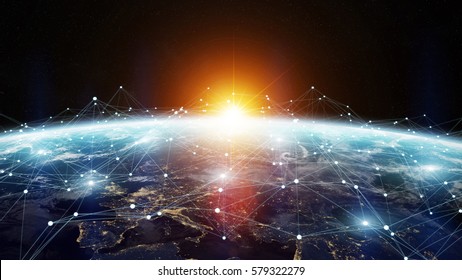 Data Exchange And Global Network Over The World 3D Rendering Elements Of This Image Furnished By NASA