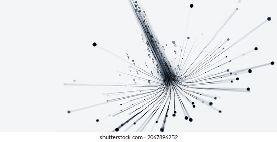 Data Flow, Information Security. Big Data. Mind And Artificial Intelligence. Intertwining Streams Of Coded Neural Network. 3D Illustration Of Intertwining Streams Of A Coded Neural Network