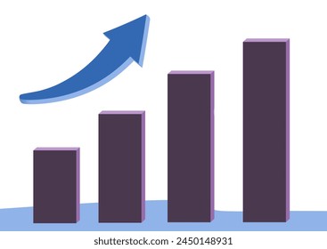 Data graph, rising graph With an arrow pointing up to show growth in various areas of the business.