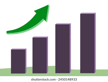Data graph, rising graph With an arrow pointing up to show growth in various areas of the business.