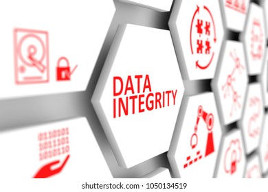 DATA INTEGRITY concept cell blurred background 3d illustration