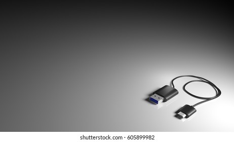 data link usb cable type C use for connect smart-phone to any usb port on the white floor with gradient light. 3d rendering