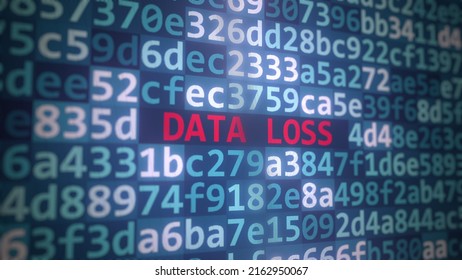 DATA LOSS text and program code on the computer screen. 3D rendering