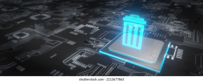 Data Management With Computer Trash Banner Abstract Background 3D Rendering