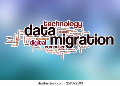 Data Migration Word Cloud Concept With Abstract Background