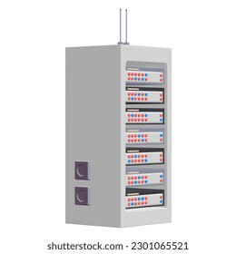 Data network server in cabinet. Diagnostic test in computer room technology communication computers and device concept. 3d render illustration.