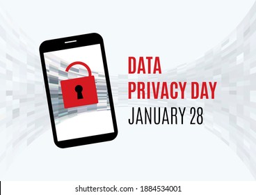 Data Privacy Day Illustration. Protected Mobile Phone Illustration. Phone With Red Lock Icon. Data Privacy Day Poster, January 28. Important Day