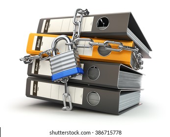 Data And Privacy Security. Information Protection. File Folder And Chain With Lock. 3d