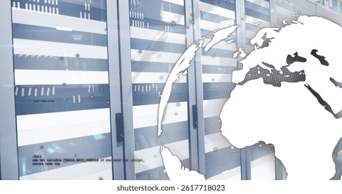 Data processing over spinning globe against computer server room. computer interface and business data storage technology concept - Powered by Shutterstock - Get 15% off with code: PIKWIZARD15