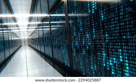 Data processing and storage center. Server room. Supercomputer. Technology. 3D render.