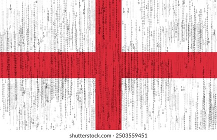 Data protection, binary code with England flag. English flag and matrix concept.