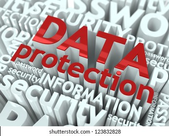 Data Protection Concept. Inscription of Red Color Located over Text of White Color.