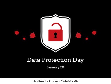 Data Protection Day illustration. Secure computer illustration. Unlocked lock icon. Data Privacy Day illustration. Important day