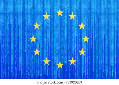 Data Protection Europe Union Flag. EU Flag With Binary Code.