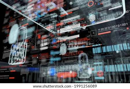 Data protection privacy concept. Padlock icon and internet technology networking connection. Cyber security internet and networking concept. Abstract circuit board. 3d illustration, 3d rendering.