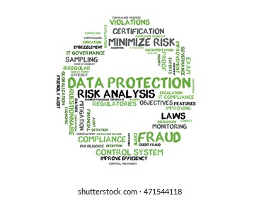 Data protection word cloud shaped as a stop sign