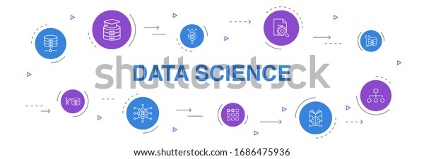 データ科学インフォグラフィック10ステップ円の設計 機械学習 ビッグデータ データベース 分類の簡単なアイコン のイラスト素材