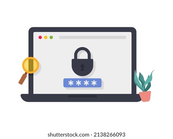 Data security, laptop screen lock illustration.