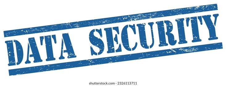 DATA  SECURITY text on blue grungy rectangle vintage stamp.