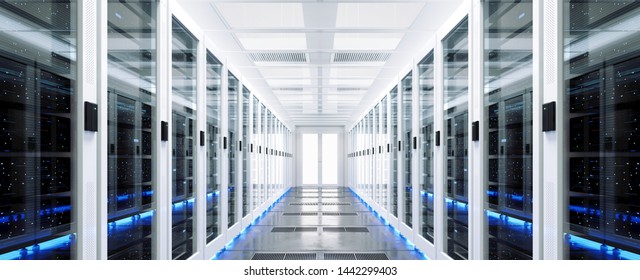 Data Server Rack Center. Backup Cloud Service. 3D Rendering