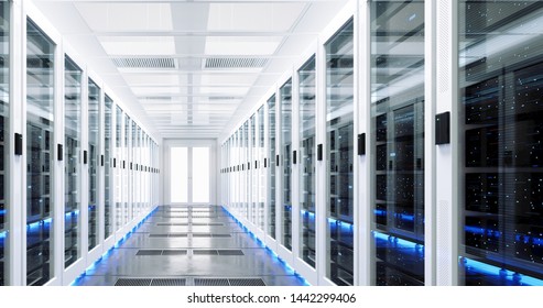 Data Server Rack Center. Backup Cloud Service. 3D Rendering