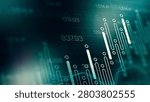 Data shows trader charts with graphs and lines for market analysis at a financial center