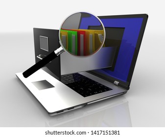 Data Storage. Laptop And File Cabinet. 3d Illustration