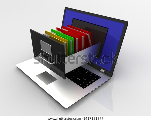 Data Storage Laptop File Cabinet 3d Stock Illustration 1417151399