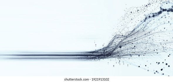 Data Stream. Big Data 3D Illustration. Neural Network And Cloud Technologies. Global Database And Artificial Intelligence. Bright, Black And White Background With Bokeh Effect