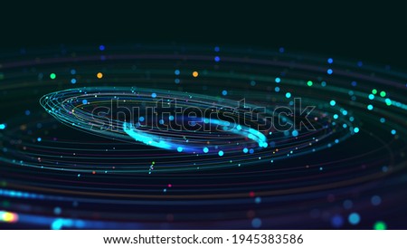 Data stream. Digital mind. Creation of artificial intelligence. Massive data, digital funnel, information whirlpool. Orbit, trajectory, flow, information 3D illustration