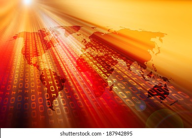 Data Stream And Lensflare, Red Orange Background