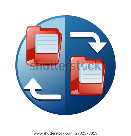 Data synchronization concept illustration two folders with arrows indicating the transfer of information