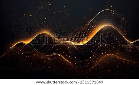 Data technology and abstract futuristic background. Wave with connecting dots and lines on dark background
