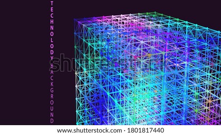 Data technology abstract futuristic illustration . Low poly shape with connecting dots and lines on dark background. 3D rendering . Big data visualization .