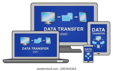 Data transfer concept shown on different information technology devices