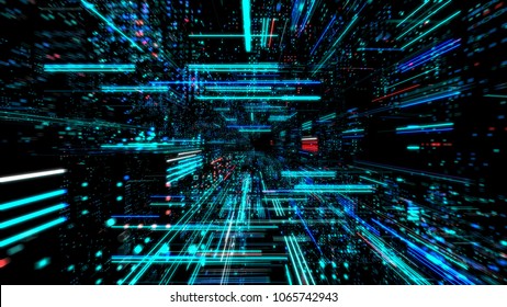 Data transfer and future technology, cyber security concept background, abstract hi speed digital internet. Motion blur. Abstract technology and cyber space environment 3D render