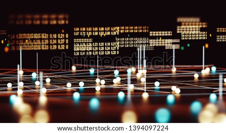 Data volume analysis and computer science industry.3d illustration.Data structure and information tools for networking business