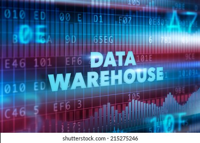 Data warehouse technology concept with blue text