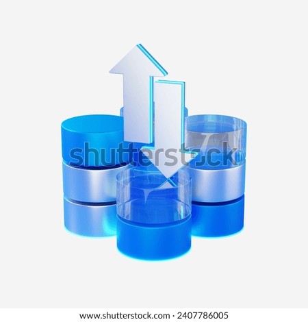 Database 3d icon and arrow sign with clipping path on white background.