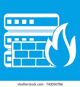 Database and firewall icon white isolated on blue background  illustration