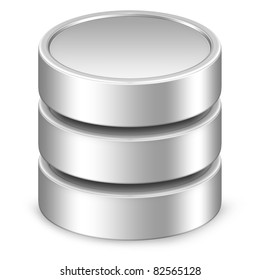 Database Icon In Silver On Isolated White Background. 3D Render Image And Part Of Icon Series.