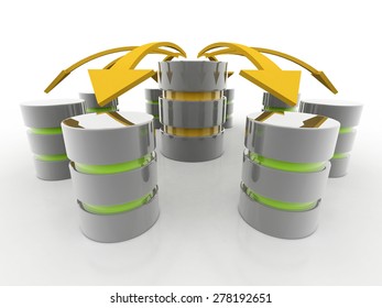 Database and networking concept: connected metal hard disk